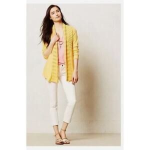Anthropologie Angel of the North Women Open Linen Cardigan Size L Crochet Yellow